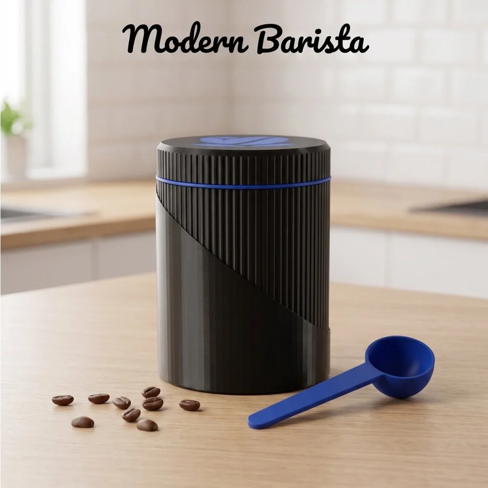 Modern Barista Black Coffee Canister with Blue Accent